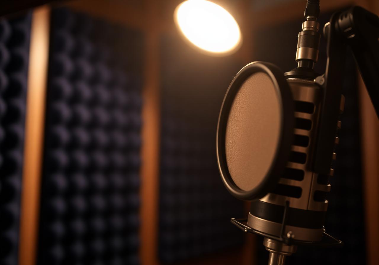 Studio C microphone close-up with pop filter